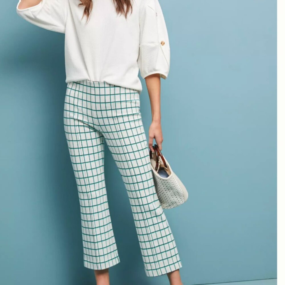 Anthropologie The Essential Crop Flare Pant Off White Black Green-XS